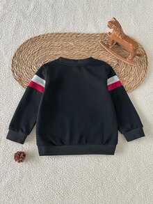 SHEIN Sweatshirt Pullover Patchwork Tiga Warna Motif Dinosaurus Kasual untuk Anak Laki-Laki, Kain Lembut dan Ramah Kulit, Cocok untuk Pakaian Sehari-hari dan Olahraga di Musim Semi, Gugur, dan Musim Dingin - Putih - View 4