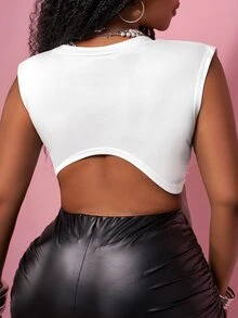 Slaydiva Slayr Plus Size Women's Sleeveless Ripped Knotted Letter Print Street Style Tank Top - White - View 2