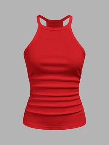 Slaydiva 2026 Spring Summer New Casual Business Casual Basic Versatile Solid Red Ribbed Crew Neck Racer Back Off-Shoulder Women Tank Top Suitable For Dates - Red - View 2