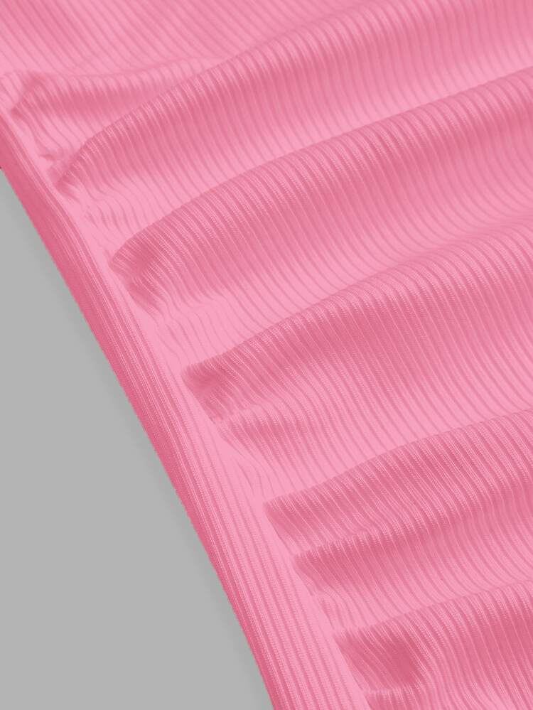 Slaydiva 2026 Spring/Summer New Arrival Casual Streetwear Soft Form Business Sexy All-Match Versatile Solid Pastel Pink Ribbed Party Formal Vacation Going Out - Hot Pink - View 5