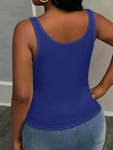 Slaydiva Women's Plus Size Casual Basic Racerback Sleeveless Deep V-Neck Ribbed Side Ruched White Semi-Sheer Camisole - Blue - View 2