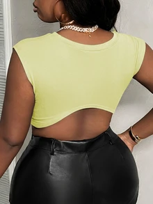 Slaydiva Slayr Plus Size Streetwear Sexy Sleeveless Ripped Knotted Letter Print Vest For Women Going Out Light Yellow Summer - Light Yellow - View 2