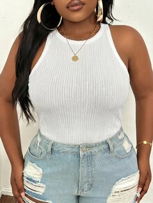 Slaydiva Plus Size Women's Casual Traditional Versatile Solid Color Round Neck Tank Top Club Home Wear Formal White Summer - White - View 5