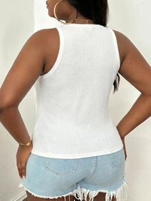 Slaydiva Plus Size Women's Casual Traditional Versatile Solid Color Round Neck Tank Top Club Home Wear Formal White Summer - White - View 3