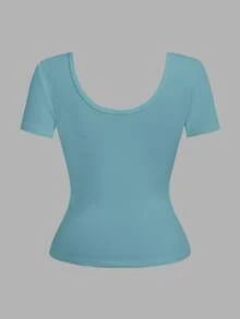 Slaydiva Plus Size Women's Solid Color Ruched Fitted Casual Baggy Sexy Short Sleeve T-Shirt Date Night Dusty Blue Summer Formal Vacation Birthday - Mint Green - View 2