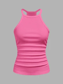Slaydiva Top de tirantes para mujer 2026 Primavera/Verano, nuevo, casual, básico, versátil, blanco liso acanalado, cuello redondo, espalda nadadora, hombros descubiertos. Adecuado para citas, Día de San Valentín, temporada de bodas, fiestas, clubes sexys, deportes, yoga, vacaciones, playa, estilo bohemio, playas de arena, regreso a la escuela, salidas diarias, fiestas, té de la tarde, atuendos para brunch, atuendos para el aeropuerto-D - Rosa Fucsia - Ver 2