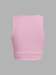Slaydiva Plus Size Women Solid Color V-Neck Sleeveless Casual Tank Top, Suitable For Summer - Pink - View 2