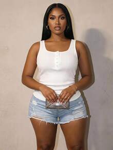 Slaydiva Plus Size Casual Traditional Baggy Smart Solid Color Ruched Camisole For Summer Bussines Work Vacation Home Wear Evening Hawaii White - White - View 2