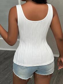 Slaydiva Plus Size Casual Traditional Baggy Smart Solid Color Ruched Camisole For Summer Bussines Work Vacation Home Wear Evening Hawaii White - White - View 3