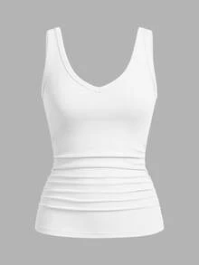 Slaydiva 3pcs/Pack Black, White & Brown Ribbed Deep V-Neck Camisole For Women, Suitable For Summer Back To School - Multicolor - View 8