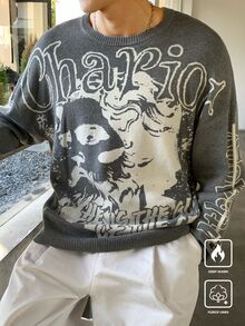 Manfinity LEGND 男式圆领长袖图案细节休闲毛衣 - 彩色 - 查看 6