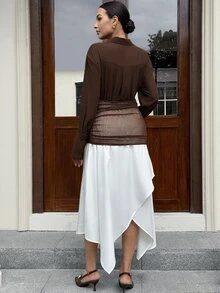 MaterniWear Maternity French Button Half-Placket Contrast Color Dress - Brown - View 2