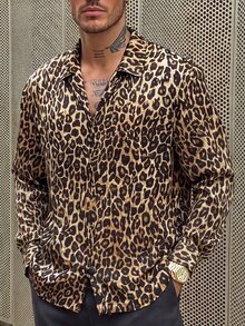 EASEVO 男士大尺碼豹紋長袖襯衫，適合萬聖節、冬季派對與秋季穿著 - 彩色 - 查看 7