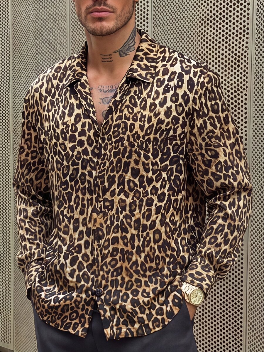 EASEVO Men Plus Size Leopard Print Long Sleeve Shirt Halloween Winter Party Autumn - Multicolor - View 1