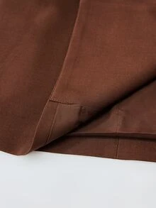 Arave Blazer Wanita Bahu Lebar Potongan Ramping Panjang Sedang Kancing Ganda Kerah Berlekuk Saku Berpenutup Warna Cokelat Modern Pakaian Musim Gugur untuk Wanita Natal - Hitam - View 12