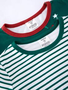 Young Boy 1pc Striped & Star Print Sleep Top & 1pc Sleep Pants - Multicolor - View 5