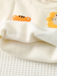 Cozy Pixies 2件組男嬰童休閒3D卡通動物印花舒適圓領套頭長袖針織運動衫與長褲套裝 - 黃色 - 查看 4