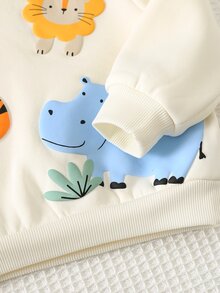 Cozy Pixies 2件組男嬰童休閒3D卡通動物印花舒適圓領套頭長袖針織運動衫與長褲套裝 - 黃色 - 查看 3