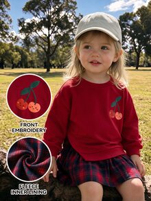 THE HAPPY LOOK Young Girl Strawberry Pattern Knitted Soft Round Neck Long Sleeve Plaid Patchwork Dress - Multicolor - View 1