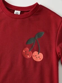 THE HAPPY LOOK Young Girl Strawberry Pattern Knitted Soft Round Neck Long Sleeve Plaid Patchwork Dress - Multicolor - View 4