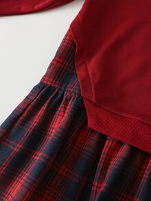 THE HAPPY LOOK Young Girl Strawberry Pattern Knitted Soft Round Neck Long Sleeve Plaid Patchwork Dress - Multicolor - View 5