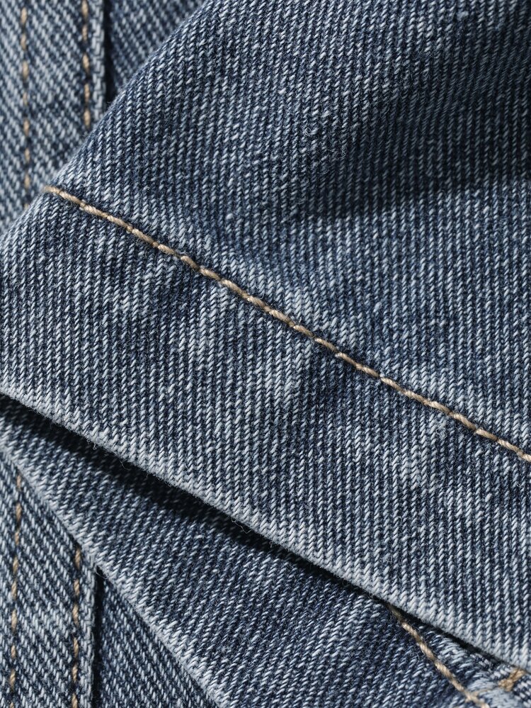 Livesso Washed Denim Shirt, Collared Short Sleeve Cropped Denim Top, Street Style Plus Size Women Spring/Summer - Medium Wash - View 3