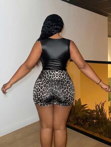 Slaydiva Plus Size Women's Spring/Summer Gray Print Shorts, Suitable For Daily Wear Rave Concert, Music Festivals, Baggy Business Casual Cocktail - Multicolor - View 2