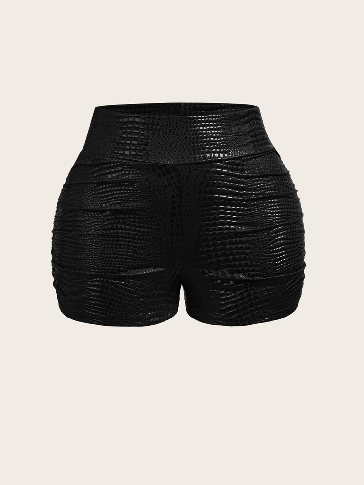 Slaydiva New Spring/Summer Street Style Casual Sexy Red Leopard Print PU Slim Fit Women's Shorts, Suitable For Vacation, New Year, Date, Valentine's Day, Party, Gathering, Sexy Nightclub, Nightclub, Shopping, Carnival, Music Festival, Concert And Street - Black - View 2