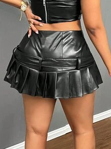 Slaydiva Plus Size/Western Wear Women/Holiday New Year Valentine's Day Fashion Pleated Mini Skirt - Black - View 2