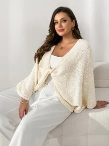 Shapeblank كنزة نسائية مقاس كبير فضفاضة ناعمة ومريحة، كاجوال تقليدية للخريف والشتاء، مناسبة للخروج والمناسبات الرسمية والملابس المنزلية - لون مشمشي - مشاهدة 4