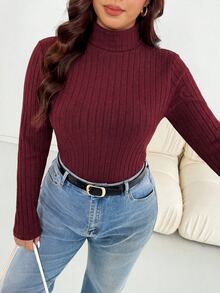 Shapeblank Women's Plus-Size Red Long-Sleeve Turtleneck T-Shirt – Slim-Fit, Stretchy, Warm, And Comfortable – Stylish Casual Wear For Autumn & Winter,Base Tops - Red - View 7