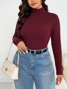 Shapeblank Women's Plus-Size Red Long-Sleeve Turtleneck T-Shirt – Slim-Fit, Stretchy, Warm, And Comfortable – Stylish Casual Wear For Autumn & Winter,Base Tops - Red - View 5