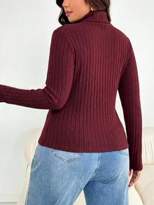 Shapeblank Women's Plus-Size Red Long-Sleeve Turtleneck T-Shirt – Slim-Fit, Stretchy, Warm, And Comfortable – Stylish Casual Wear For Autumn & Winter,Base Tops - Red - View 3