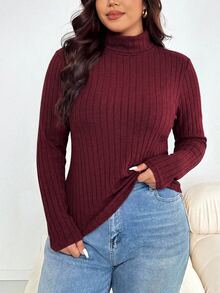 Shapeblank Women's Plus-Size Red Long-Sleeve Turtleneck T-Shirt – Slim-Fit, Stretchy, Warm, And Comfortable – Stylish Casual Wear For Autumn & Winter,Base Tops - Red - View 4