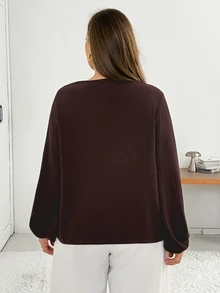 Shapeblank Plus Size Women's Draped Neck Solid Color Blouse Suitable For Dating, Vacation, Party, Daily Outings, Gatherings, Outdoor Activities - Brown - View 5