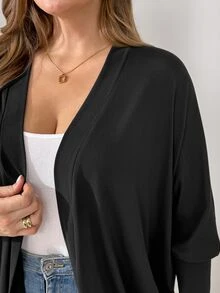Shapeblank Women's Plus Size Black Long-Sleeve Coat, Stylish, Casual Baggy Gothic, Stretchy, And Comfortable Fall/Winter, Simple Style, Going Out Holiday Formal - Black - View 8