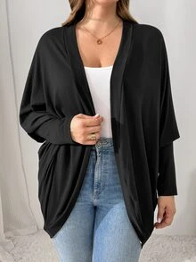 Shapeblank Women's Plus Size Black Long-Sleeve Coat, Stylish, Casual Baggy Gothic, Stretchy, And Comfortable Fall/Winter, Simple Style, Going Out Holiday Formal - Black - View 3