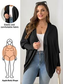 Shapeblank Women's Plus Size Black Long-Sleeve Coat, Stylish, Casual Baggy Gothic, Stretchy, And Comfortable Fall/Winter, Simple Style, Going Out Holiday Formal - Black - View 2