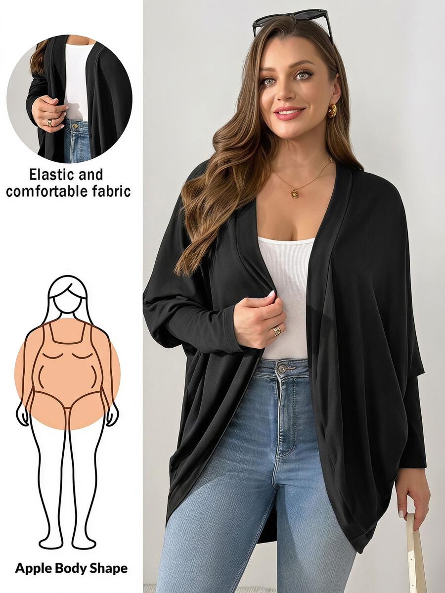 Shapeblank Women's Plus Size Black Long-Sleeve Coat, Stylish, Casual Baggy Gothic, Stretchy, And Comfortable Fall/Winter, Simple Style, Going Out Holiday Formal