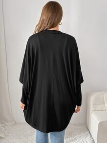 Shapeblank Women's Plus Size Black Long-Sleeve Coat, Stylish, Casual Baggy Gothic, Stretchy, And Comfortable Fall/Winter, Simple Style, Going Out Holiday Formal - Black - View 5