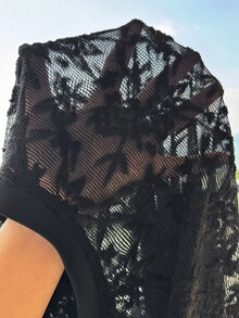 Comfortcana Plus Size Women's French Vacation Lace Short Sleeve Top For Date And Outing - Black - View 6