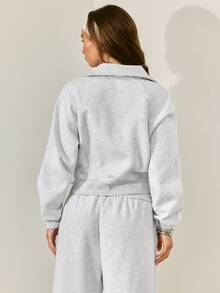 GLOWMODE Cozy Street Collection Everyday Fleece Cozy Nights Relaxed-Fit Collared Half-Zip Sweatshirt With Rivet-Detail Pockets Daily Casual Fall Winter Wear - Grey - View 3