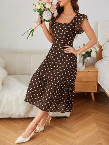BELROSIE Ladies' Solid Color Simple Romantic French Everyday Sleeveless Dress Vacation Outfits Woman Picnic Brunch Tea Party Brown And White Polka Dot Summer - Brown - View 6