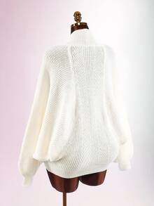 SHEIN ICON Robe tricotée Y2K décontractée pour femmes, coupe slim sexy, cintrée à la taille, col drapé croisé large, manches lanternes, moulante côtelée - Nude - Voir 10