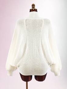 SHEIN ICON Robe tricotée Y2K décontractée pour femmes, coupe slim sexy, cintrée à la taille, col drapé croisé large, manches lanternes, moulante côtelée - Nude - Voir 2