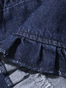 Dazy Plus Plus Size Women's Frayed Hem Patchwork Casual Western Denim Crop Top, Spring/Summer Off The Shoulder Top Vacation - Dark Wash - View 3