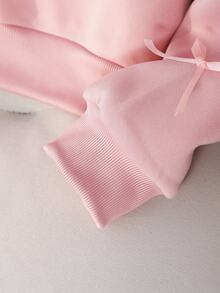 SHEIN Tween Girls Fleece Zip Up Long Sleeve Light Pink Winter Cute Kawaii School Career Day Jacket Coat Solid Color Fashion Bow Decor Sweatshirt Thermal... - Pink - View 7