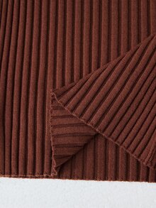 Arave Women's Top Slim Fit Ribbed Knit Sheer Mesh Mesh Splicing Neckline Beaded Mock Neck Long Sleeve Elegant Brown Solid Fall Clothes For Women Christmas - Coffee Brown - View 11
