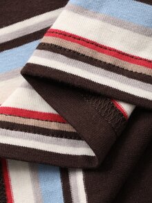 Livesso Curve Casual Loose Fit Round Neck Long Sleeve Striped T-Shirt, Plus Size, Street Style Vacation - Brown - View 3