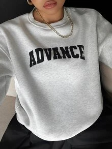 Livesso Sweatshirt Kasual Olahraga Streetwear Longgar Leher Bulat dengan Cetakan Huruf, Model Musim Semi dan Gugur Terbaru - Light Grey - View 9